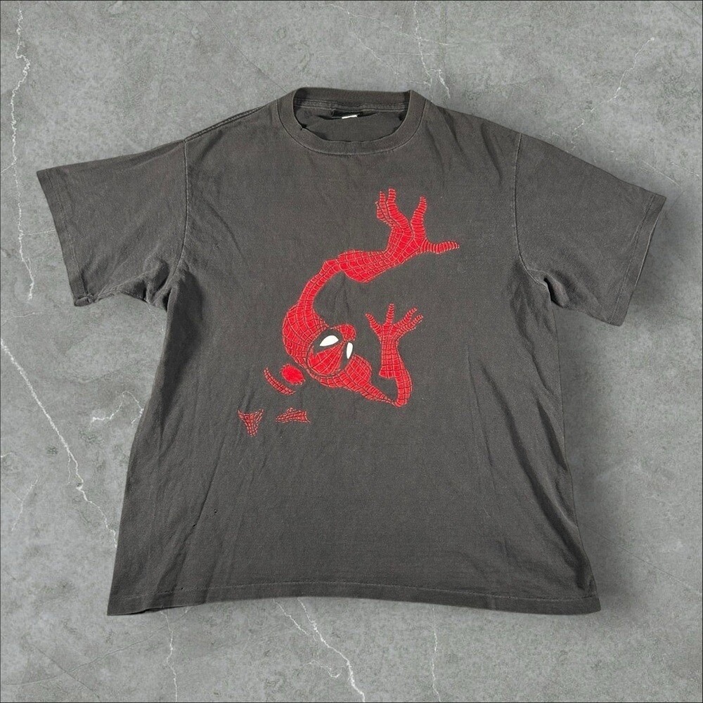 Vintage Spiderman Shirt Mens Large Black 90s Changes Marvel Comic Images Flocked
